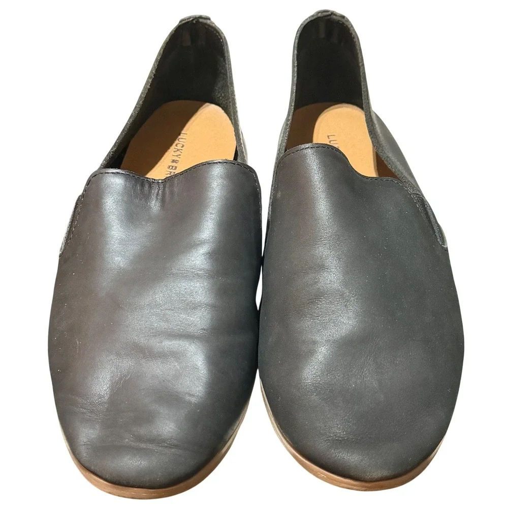 Lucky Brand Emmie Flat Shoes Womens 8.5 Black Leather Slip On Ballet Minimalist